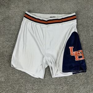 DeLong Pro Athletic Shorts Mens 40 White Navy Orange Monogram Logo Team Uniform